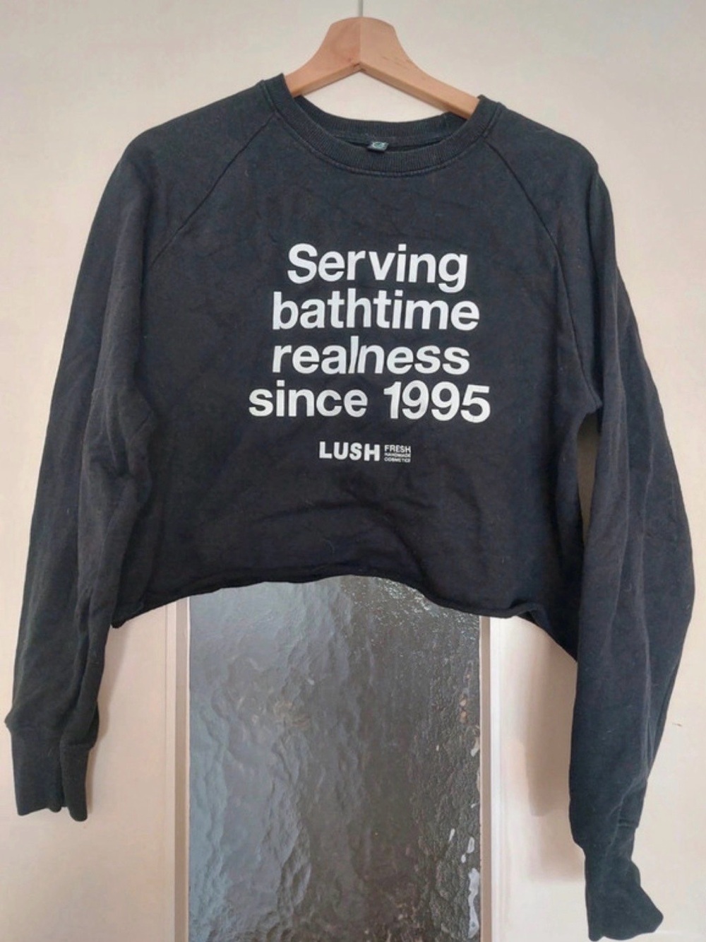 LUSH Black Cropped Graphic Sweatshirt - Serving Bathtime Realness